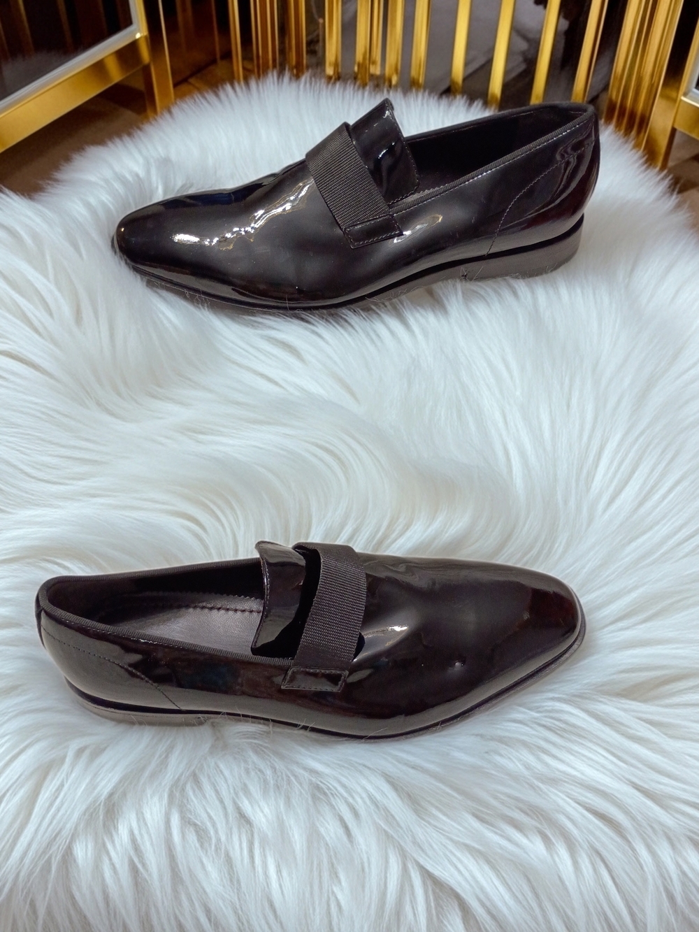 Hugo Boss Highline Glossy Black Patent Slip-On Tuxedo Loafers SZ 7